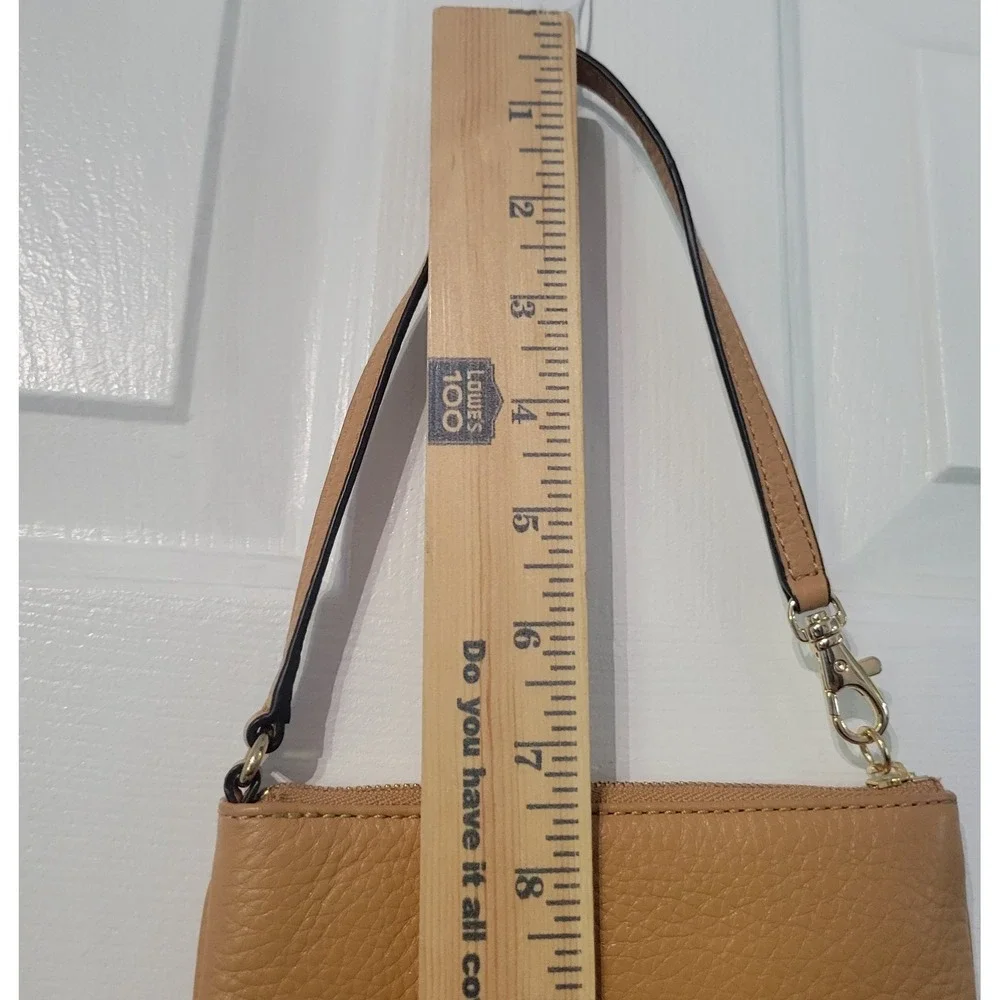 Michael Kors Fulton Mustard Pebbled Leather Wristlet Clutch Gold MK Logo Zip